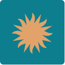 Yellow-colored icon of the sun on a green colour background