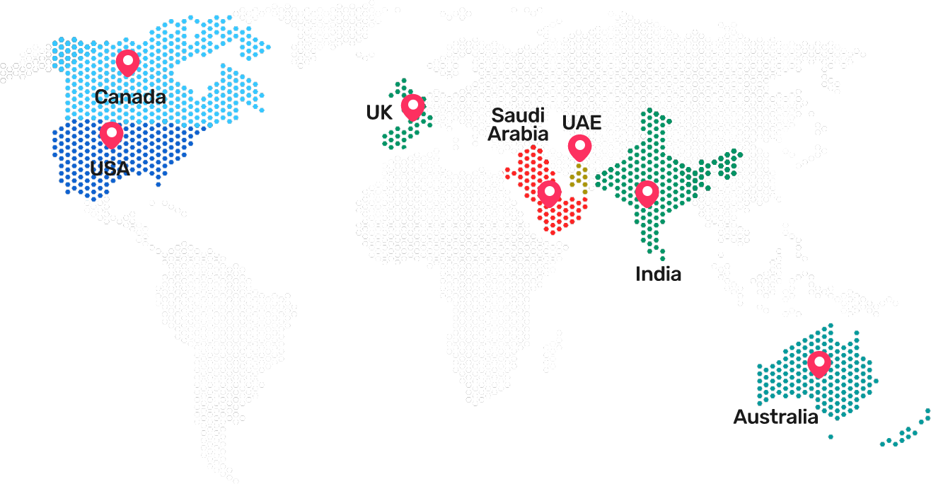 An image of world map with pins showing where Digital Monk Marketing provide its services