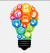 An image of a light bulb filled with colorful corporate branding icons.