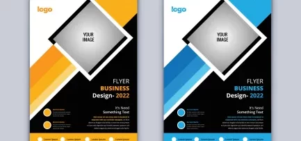 Two business cards in different colors displaying business design information