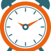 An orange alarm clock icon with time ten ten in it.