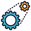 Two gears symbolizing the interconnection of mechanical parts.
