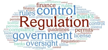 A tag cloud of different words that shows regulation and industry standards