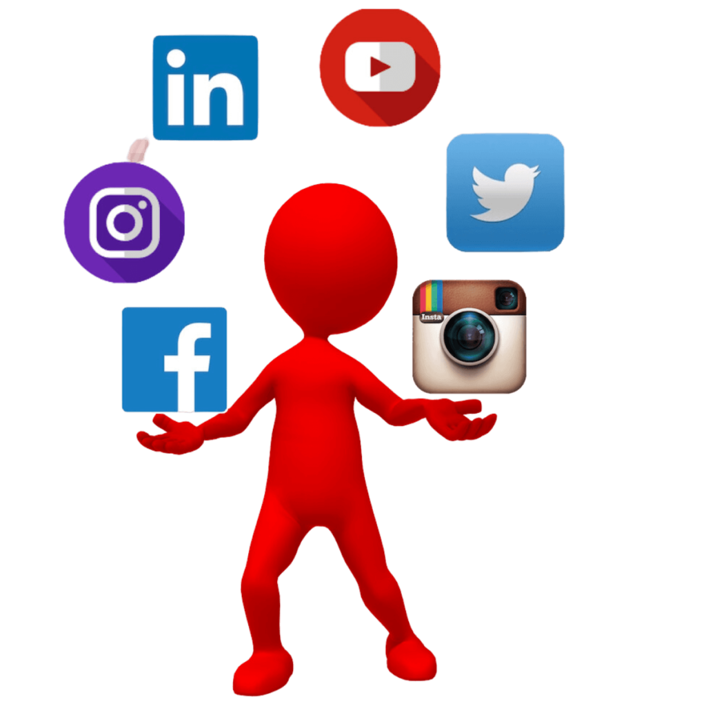 A person juggling different icons of social media networks