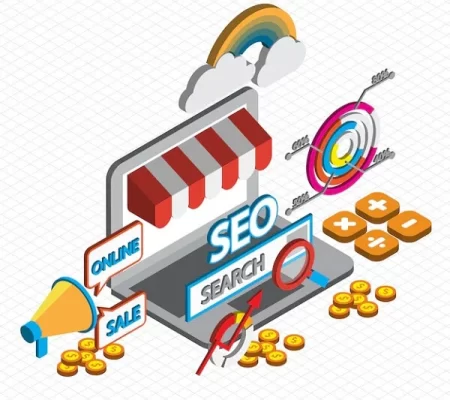 A store-front displaying SEO with target logo and money