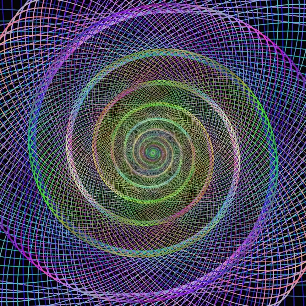A colorful spiral pattern on a black background