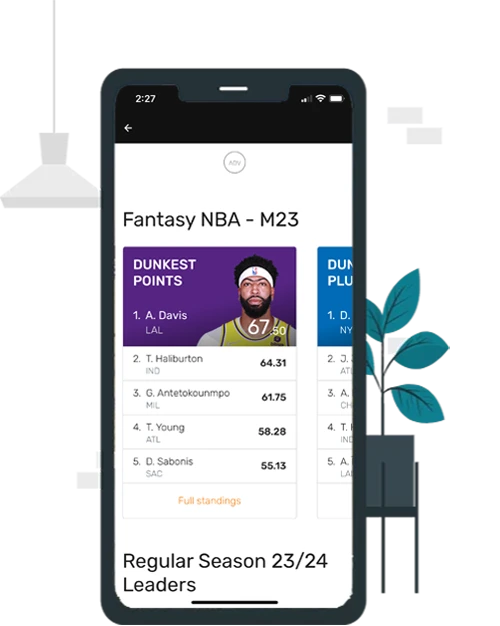 A mobile phone displaying the stats of a player in a fantasy sports app