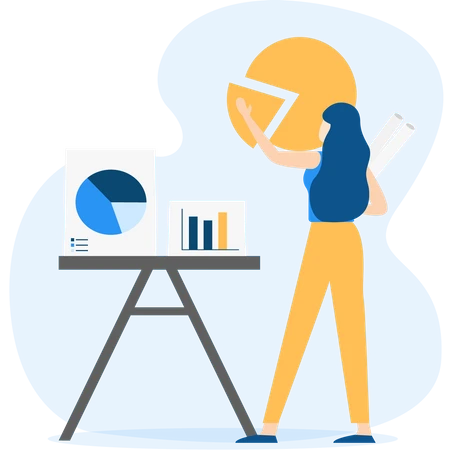 An illustration of a girl making pie charts