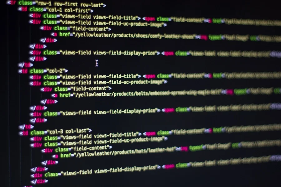 A snapshot of code written for website development