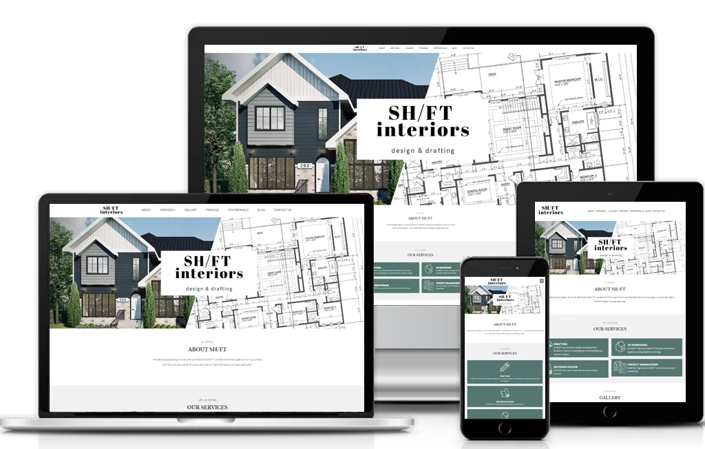 An image showing Shift Interiors website on different devices