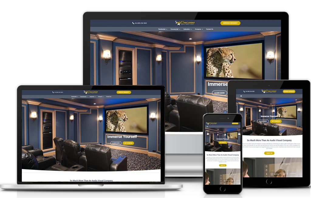 An image showing Showcase AV website on different devices